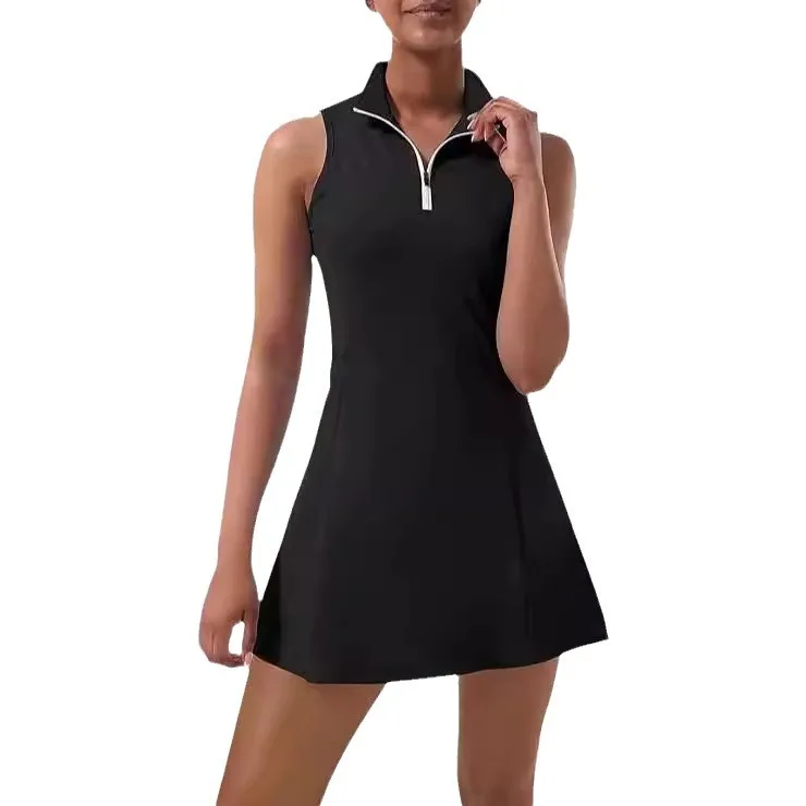 Golf Uniform, Built-in Shorts, Lapel Waist, Fitness Breathable Sleeveless Sports Training Uniform, Tennis Sports Dress