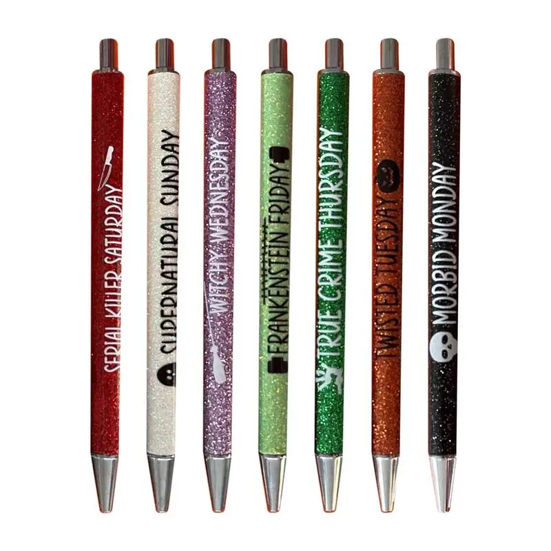 

Halloween Pens 7 Pcs Days Of The Week Funny Spooky Pens Cute Metal Glitter Gel Pen Horror School Supplies Fashion Funny Pens For