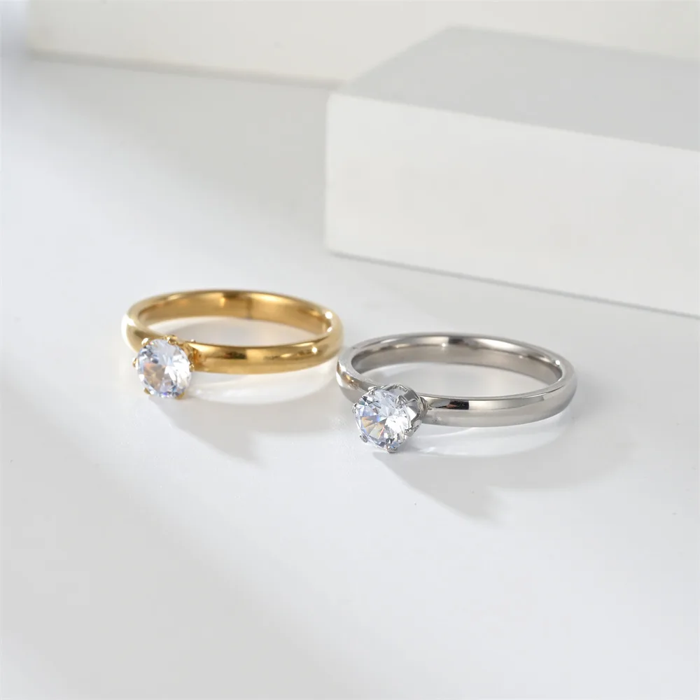 Stainless Steel Ring Zirconia Ring For Men Women Wedding Engagement Unisex Jewelry