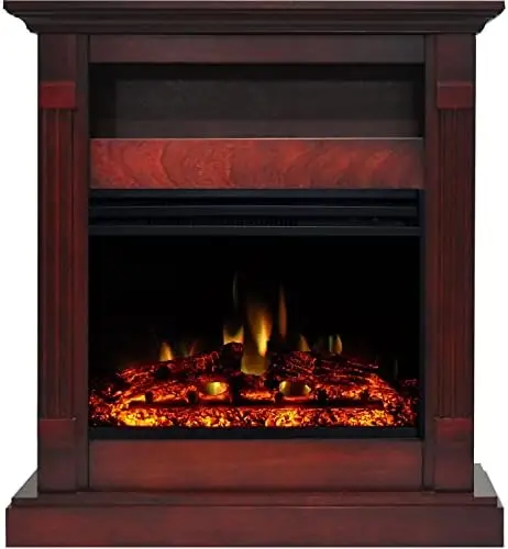 34'' Freestanding  Fireplace with Enhanced Log Insert | Remote | Walnut Mantel | For Rooms up to 210 Sq.Ft. | Storage |  Folding