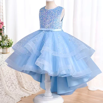 Girls\' sleeveless Sequin Jumpsuit trailing birthday communion party dress Flower Girl Pageant Party Dress Trailing Sequin Tulle 1