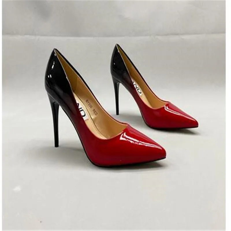 Pointed Toe Women Thin Heel Shoes 10cm Heels Pointed Toe Patent Leather Wedding Party Shoes Woman Big Size 48