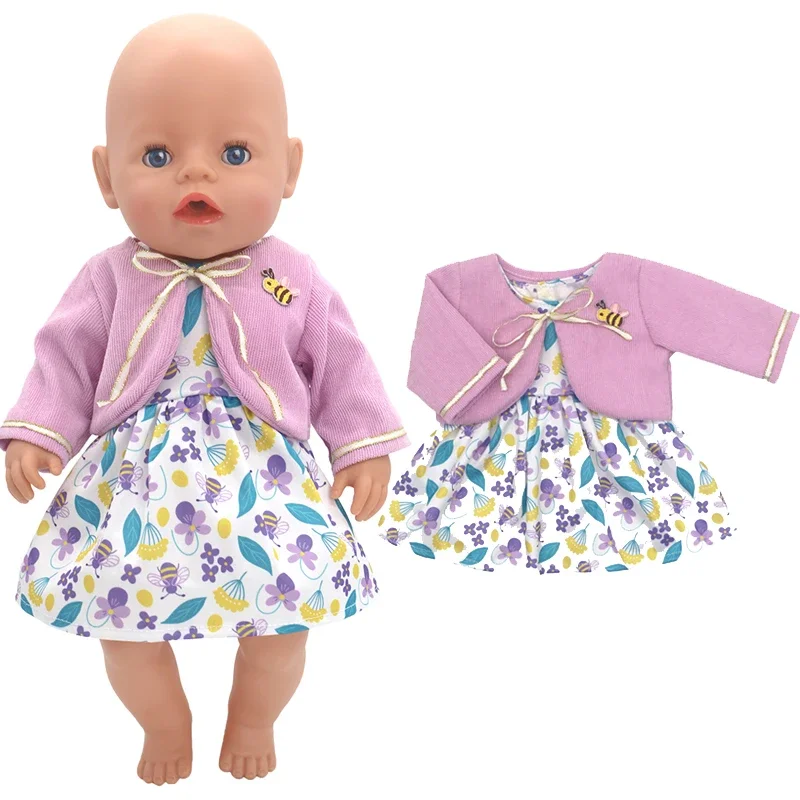 43cm Born New Baby Doll Clothes Pink Kitty Unicorn Pony Pajama Set 18 Inch Doll Clothes Baby Girl Birthday Gift 2