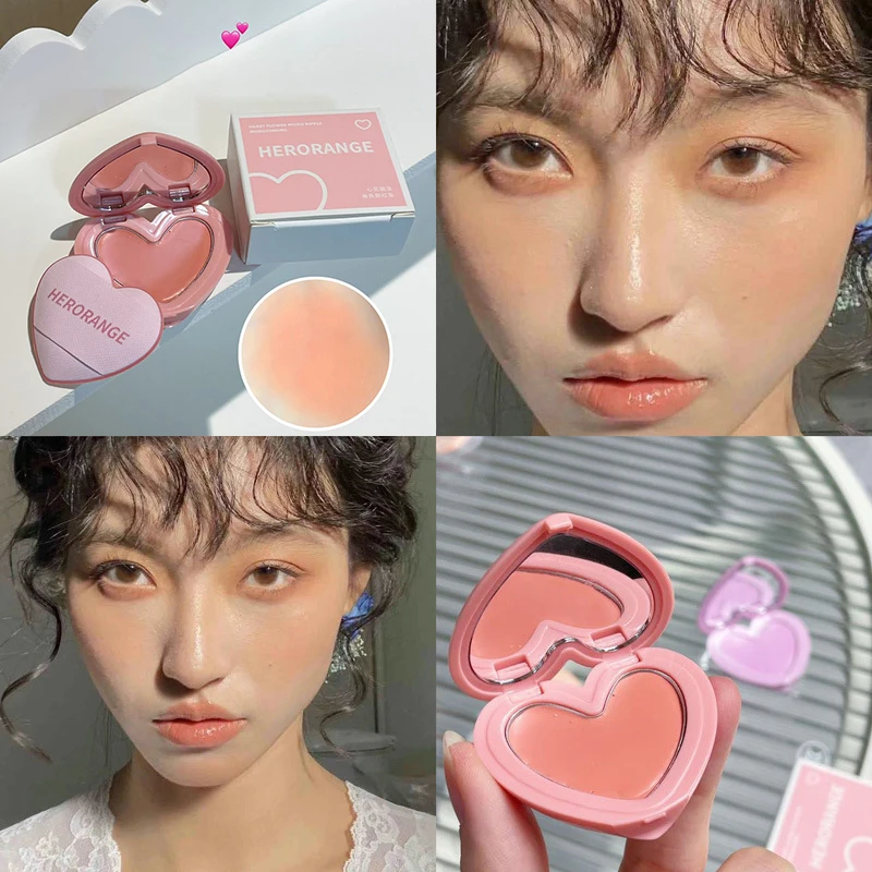 Love Heart Monochrome Blusher Palette Cream Smooth Cheek Tint Mud Blush Matte Cute Pink Purple Orange Rubor Korean Dupes Makeup 3
