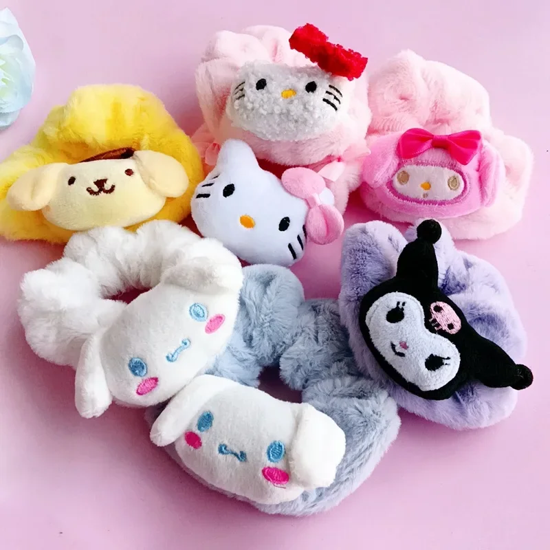 

Kawaii Sanrio Kuromi Hello Kitty Pompompurin Cartoon Plush Hair Accessories Cute Girl Sweet Elastic Headband Bracelet Hairband