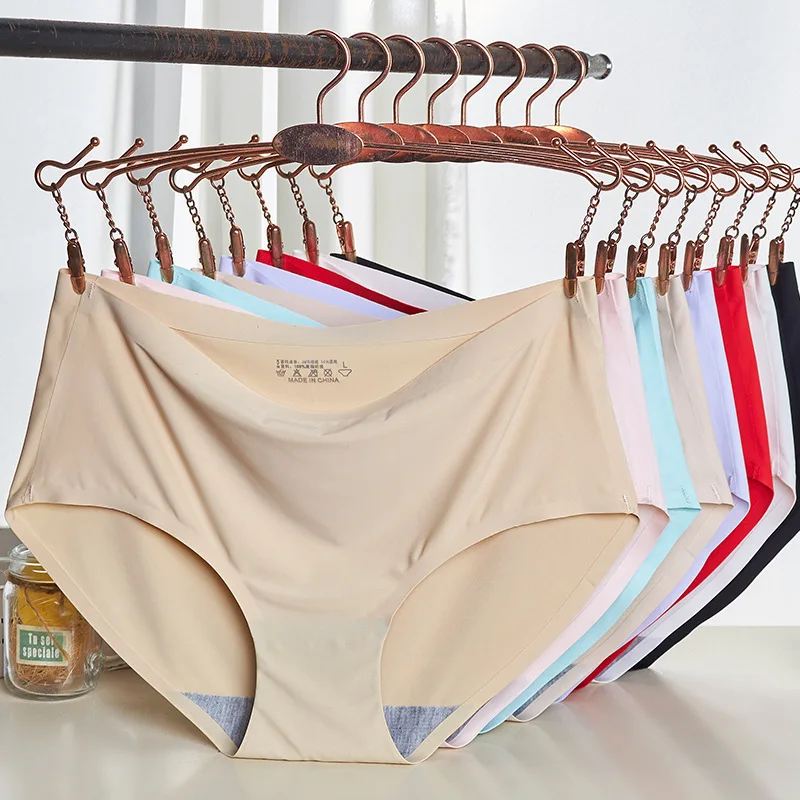 10PCS/Set Women's Panties Solid Seamless Underwear Plus Size 3XL 4XL Comfortable Briefs Silk Satin Lingerie Health Underpants