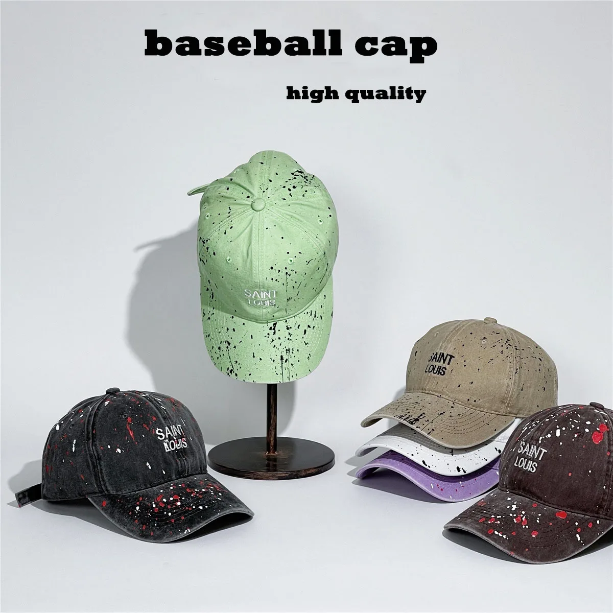 

Fashion Retro Industrial Baseball Cap Men Soft Top Male New Brand Washing Hat Female Vintage Version of Splash-ink Sun-Cap Boys