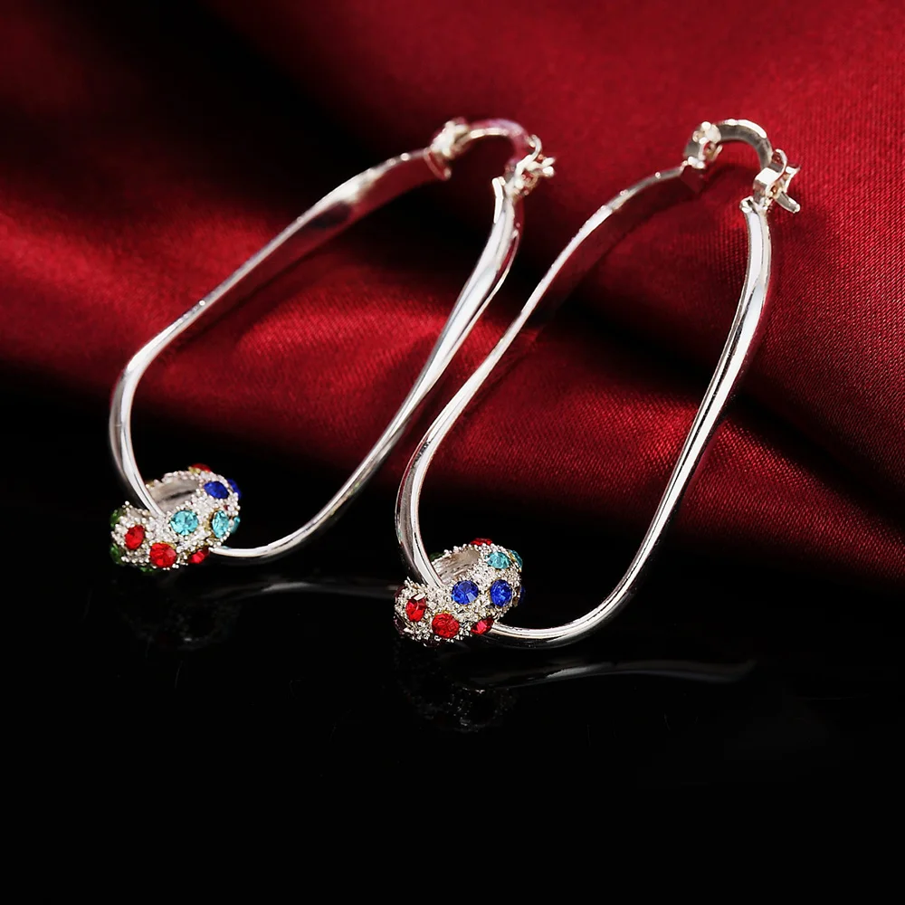 

925 Sterling Silver Earrings fashion Jewelry elegant Woman charm Colorful crystal beads drop earring Trendsetter holiday gift