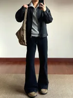 Trendy Knife Edge Jeans Flared Pants for Men And Women Couple High Sensation Casual Straight Leg Black Pants