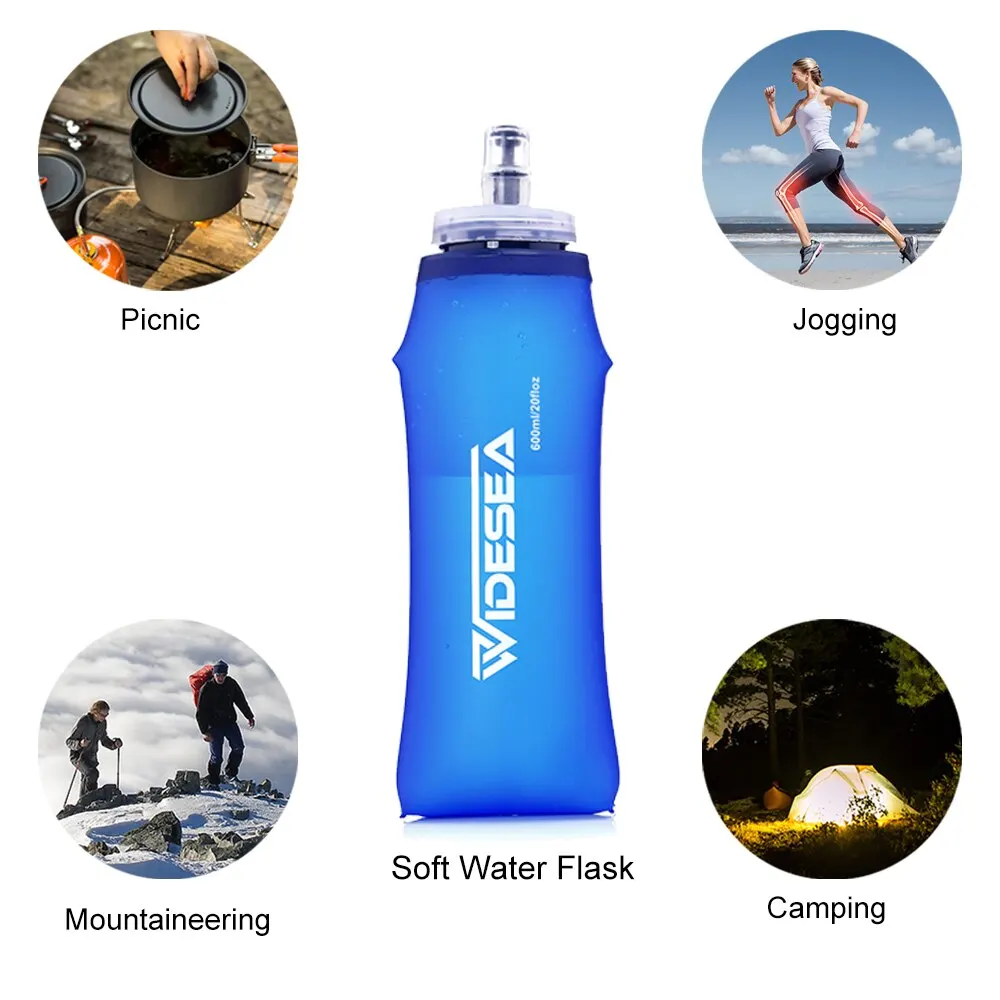 Widesea 600ml Foldable Soft Water Bottle - Lightweight Outdoor Hydration Flask
