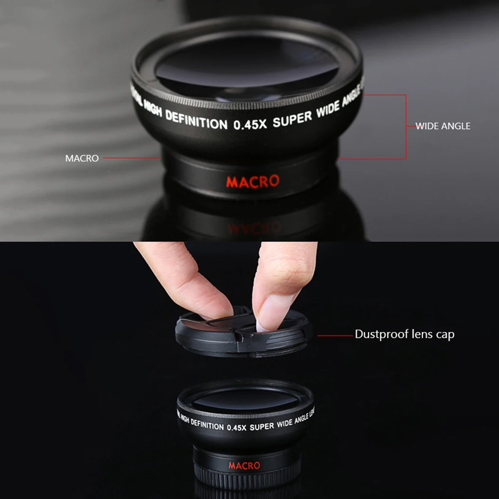 Mobile Phone Lens 0.45X Wide Angle Zoom Macro Lenses Camera Kits With Clip Lens On The Phone For Smartphone Camera Len