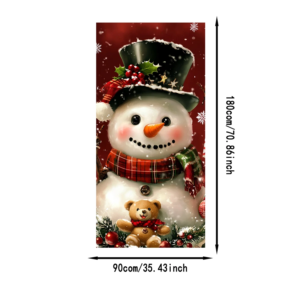 Tegooe Christmas Snowman Door Cover Banner - Festive Outdoor Front Door Decoration - Winter Holiday Theme Fabric Backdrop