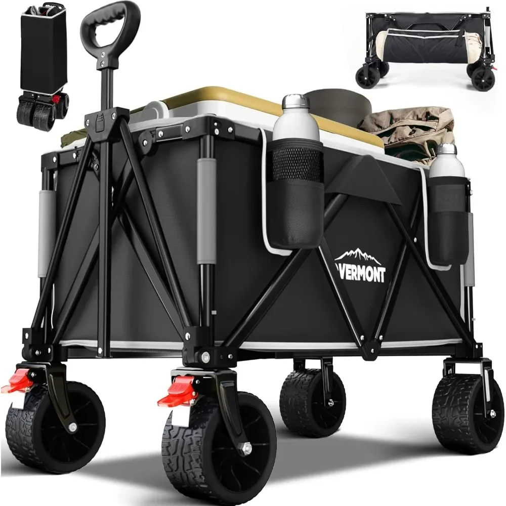 

Collapsible All-Terrain Wagon Cart - 3.2in Wide Wheels - 150L Large Capacity with Side Pockets for Camping Sports Garden Grocery