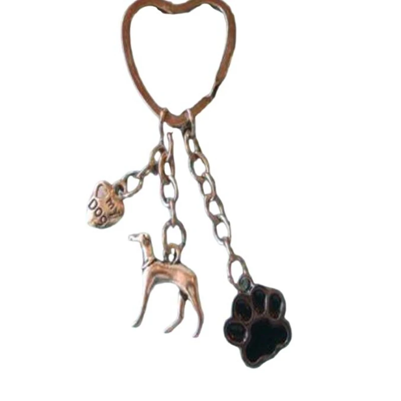 Vintage Silver Heart Hound Dog Mixed Enamel Dog Paw Print Keychain For