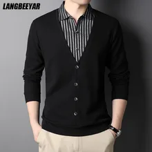 

Top Quality New Brand Designer Fashion Knit Trendy Fake Two Cardigans For Men Sweater Striped Casual Coats Jacket Clothes Men