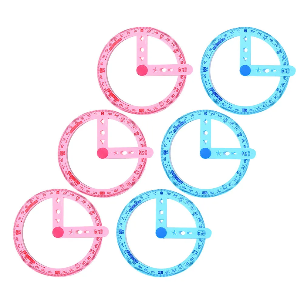 6Pcs 각도기 투명 원형 각도기 학생 교사를 위한 360도 측정 도구 수학 제도 교실 대량 사용