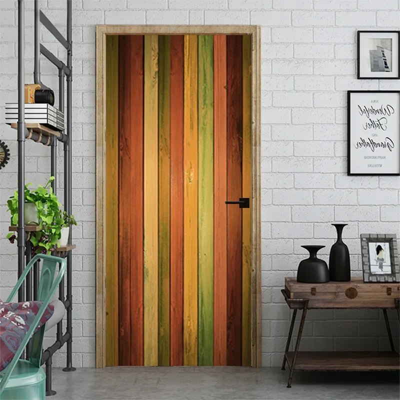 Self Adhesive Retro 3D Door Stickers Waterproof Wood Grain Vinyl PVC Door Poster Art Mural for Bedroom Wallpaper Home Decor door wallpaper stickers