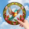 Acrylic Pattern Hummingbird Stained Window Hangings Colorful Flower Suncatchers for Windows, Birds Window Hangings with Chain 2