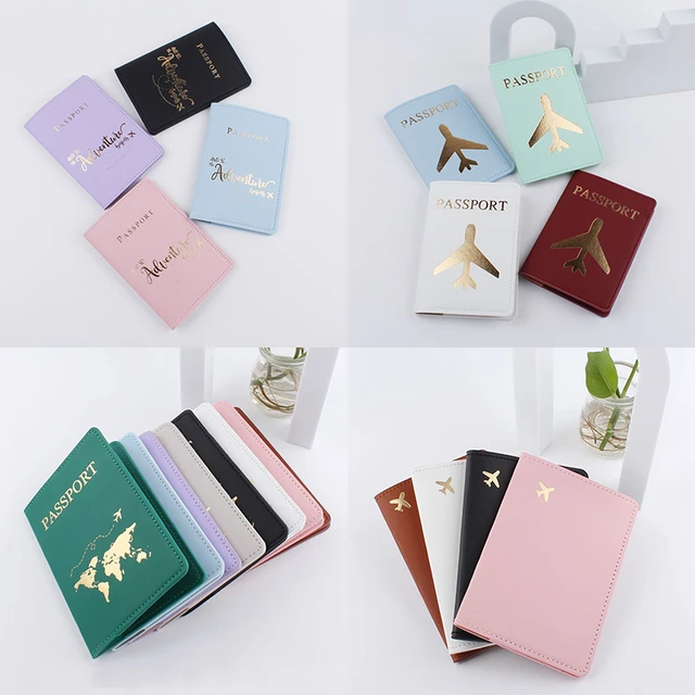 PU Leather Passport Cover Simple Letter Travel ID Credit Card