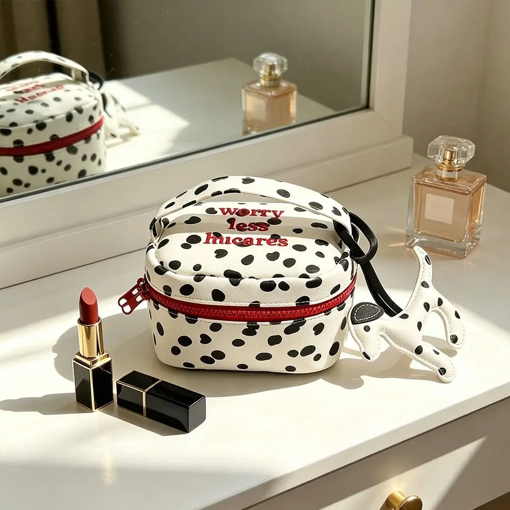 Borsa per il trucco multifunzionale a pois, design con cerniera, piccola borsa per cosmetici, borsetta per donne e ragazze