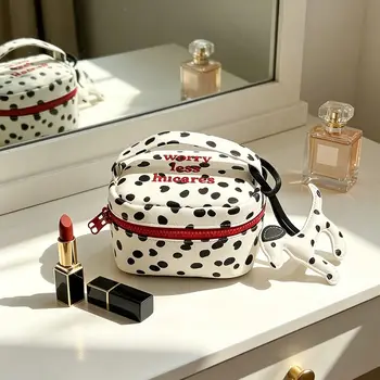 Borsa per il trucco multifunzionale a pois, design con cerniera, piccola borsa per cosmetici, borsetta per donne e ragazze
