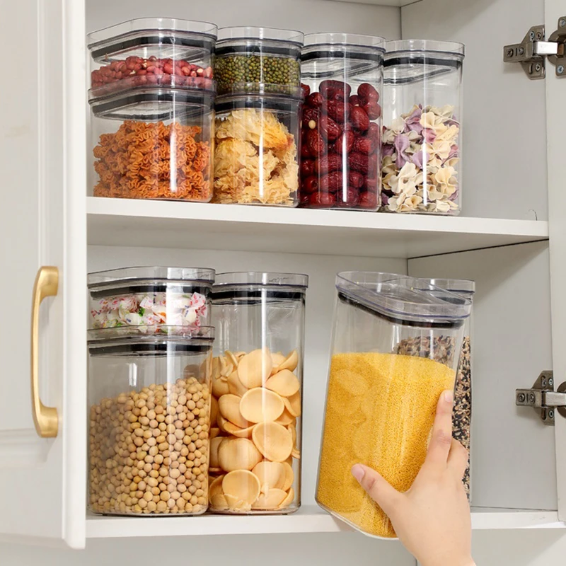 4Pcs Sealed Jars Set Kitchen Multigrain Grain Storage Tank Large Capacity Moisture-proof Transparent Plastic Box Sealed Jar Set 3