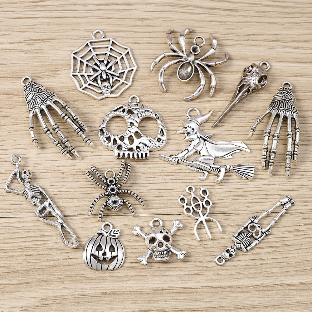 Tusember 10 Stück 28 x 31 mm Halloween-Anhänger für Ohrringe, Halsketten, Legierung, Spinnenanhänger, DIY, handgefertigt – Detail 6