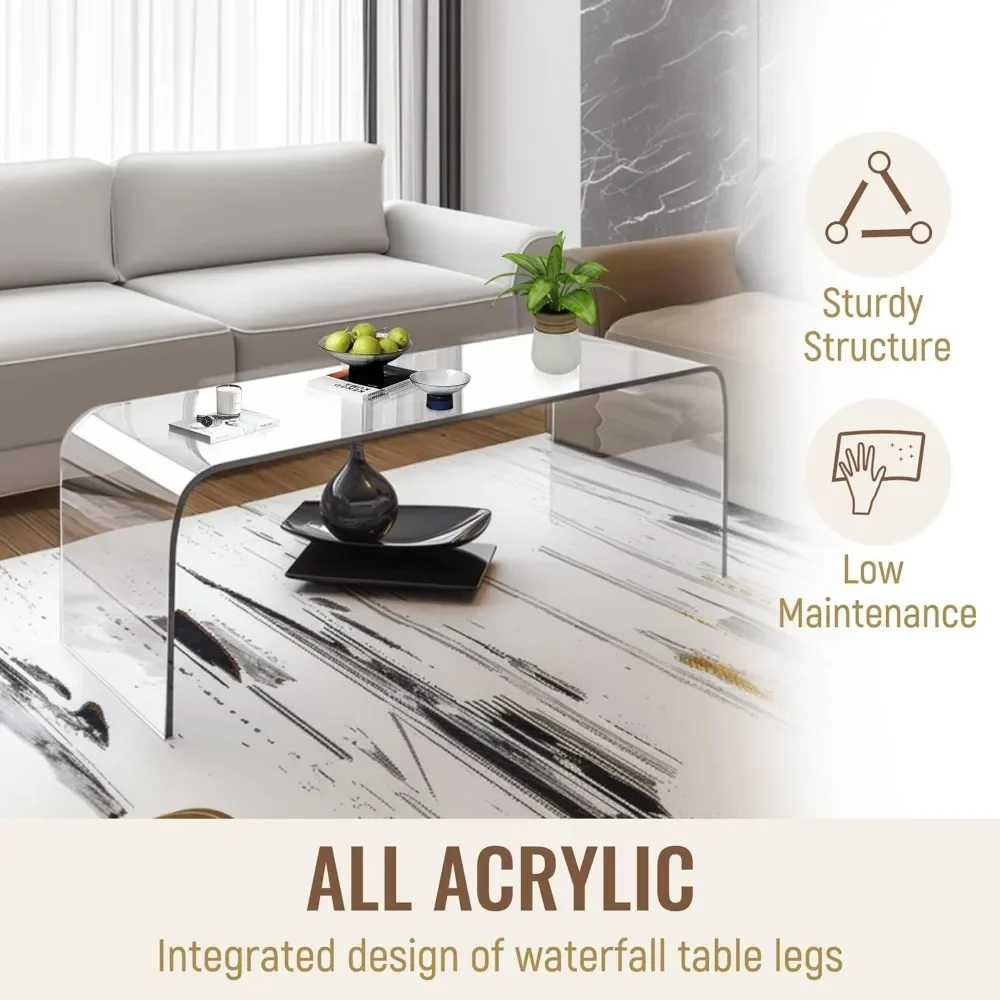 Coffee Table 39.25" Long Rectangle All Acrylic Thick Waterfall , Clear，Minimalist and Modern，Nearly Unbreakable，Store Display