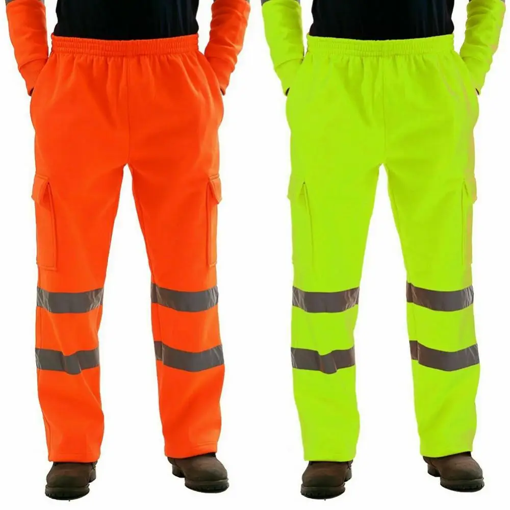

2021 New Casual Sanitation Worker Men Reflective Strips Trousers Fleece Jogging Pants