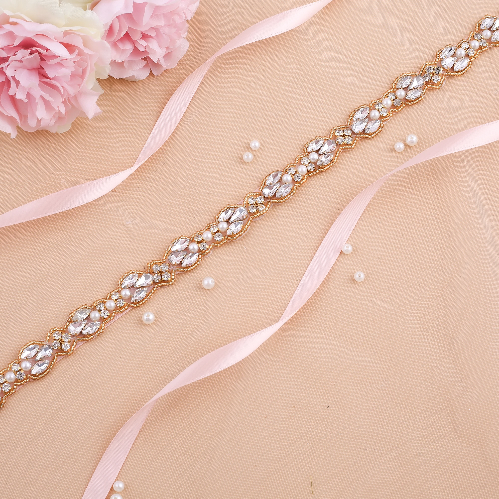 

NZUK Crystal Pearls Bridal Belt Handmade Rhinestones bridesmaid Belt For Wedding Dress Accessories