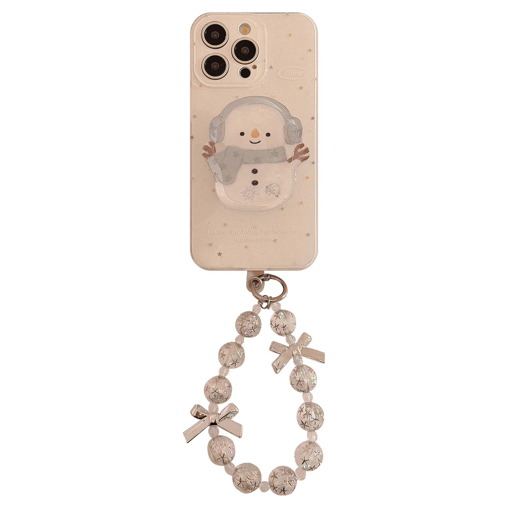 Ins Blue Scarf Snowman Star Bracket Bow Bracelet Glitter Powder Phone Case for iPhone 16 15 14 13 12 Pro Max 11 Back Cover Funda
