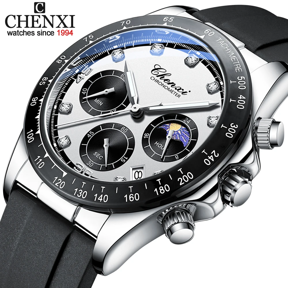 

CHENXI Fashion Chronograph Mens Watches Date Waterproof Quartz Sport Wrist Watch Men Casual Leather Analog Watch Male Clock