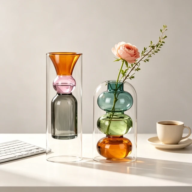 Stacked two-tone bottle vase