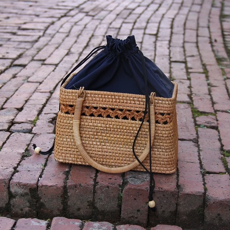 Rattan Bag Ins Literary And Artistic Women's Hand-held Straw Rattan Bag Indonesia Woven Basket Leisure Fashion Trendy