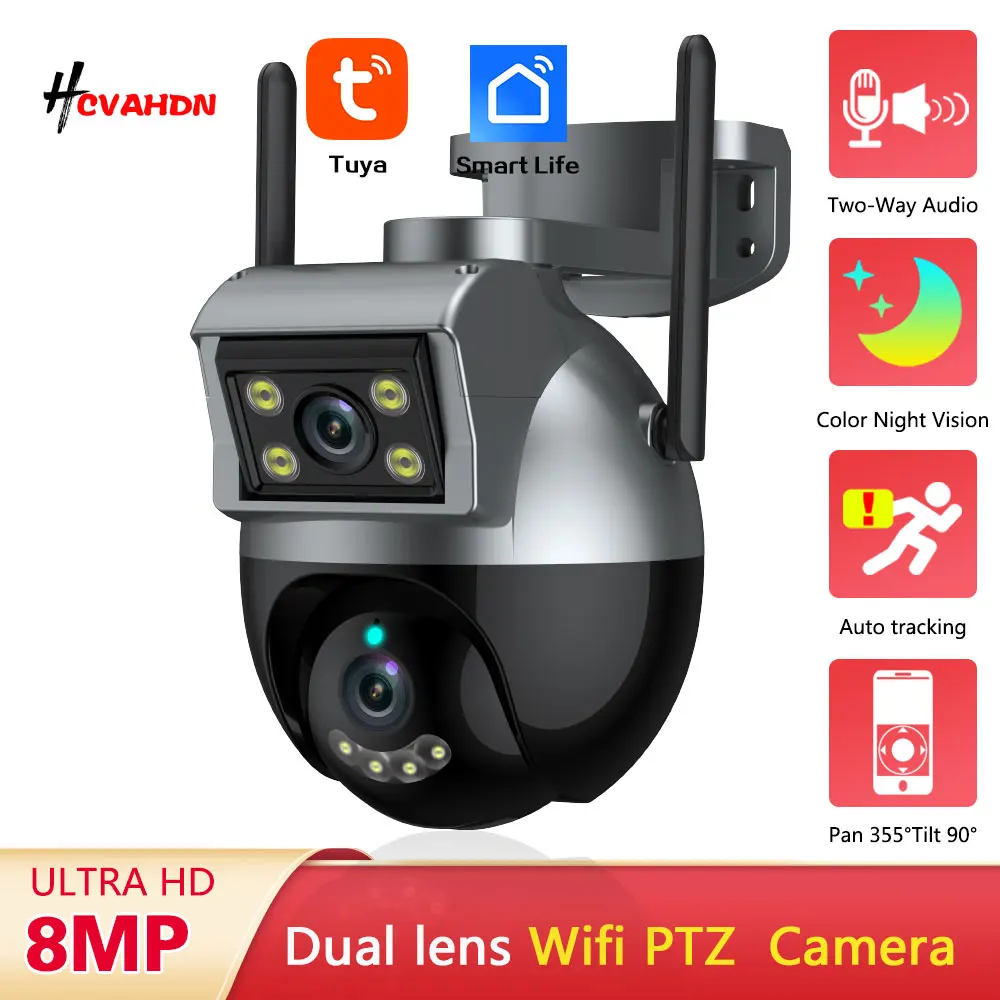Tuya 4K Dual Lens Wifi IP Camera Outdoor Auto Tracking PTZ