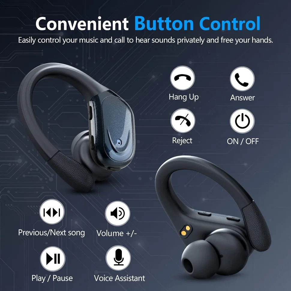 Auriculares Inalambricos Deportivos, Auriculares Bluetooth 5.3 Estéreo con  Micrófono, 48H Cascos Inalambricos con Doble Pantalla LED e Control Táctil,  IP7 Impermeable Auriculares/USB C/Running/Sport - AliExpress