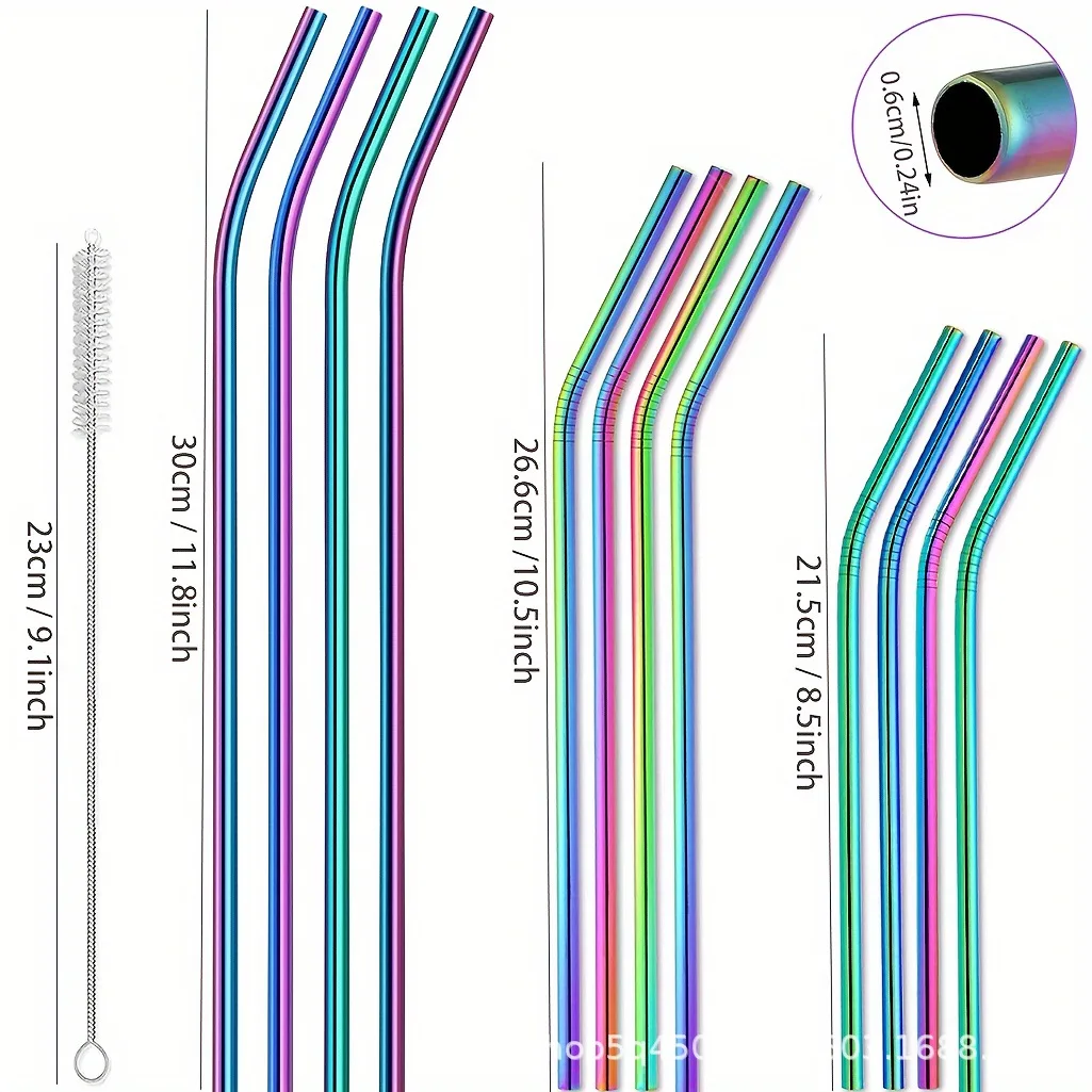 Durable Stainless Steel Reusable Color Straw Set with Cleaning Brush