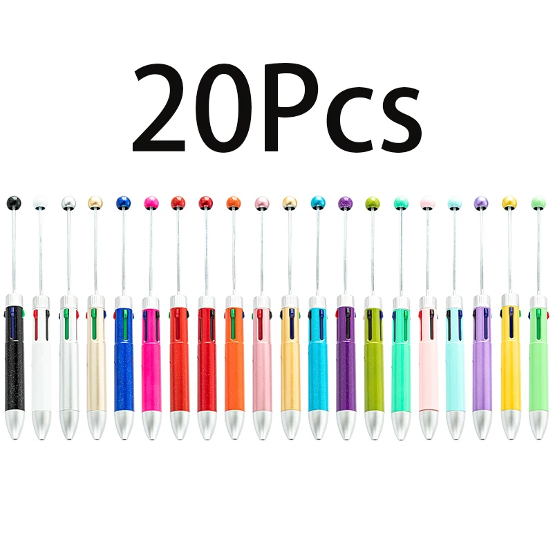 20Pcs New Diy Four-color Beaded Pens Wholesale Multi-color Plastic Ballpoint Pen Students 4 in 1 Account Pen my account