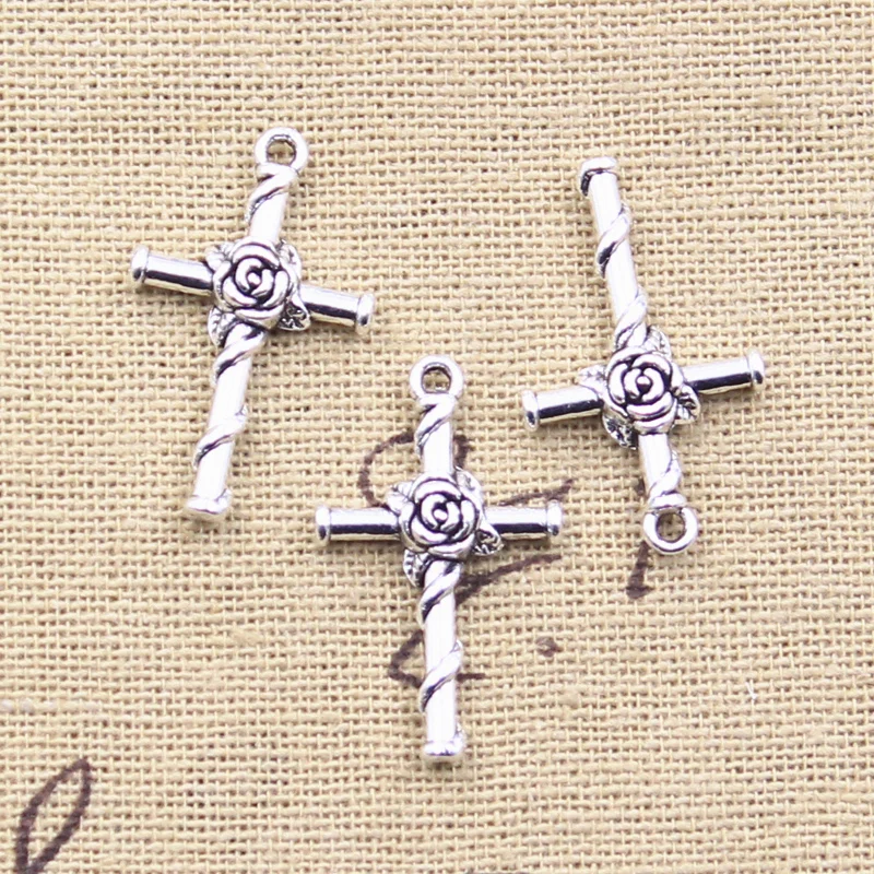 30 Stück Charms Kreuz Rose Blume 26x15mm Antik Silber Farbe Anhänger DIY Handwerk machen Erkenntnisse handgemachte tibetischen Schmuck