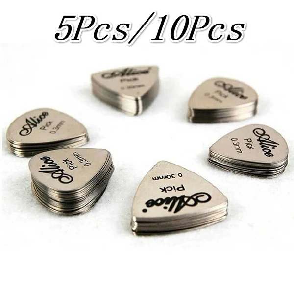 5Pcs/10Pcs Metal Gitaar Pick 0.3Mm Dunne Duurzaam Zilver Kleur Professionele Bas Ukelele Gitaar Picks