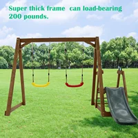 Wood Swing Set for Backyard, 2 in 1 Outdoor Swing Set with Slide, Climbing Rope Ladder Kids Backyard Playset 1