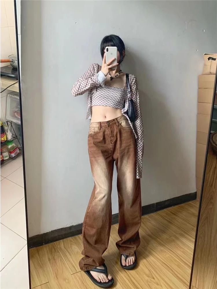 Straight Jeans Women Bleached Washed 