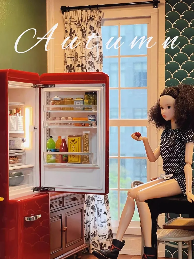 1:6 Doll House Mini Model Furniture Accessories Double Door Refrigerator Freezer Bjd Ob11 Gsc Blyth Soldier Lol Scene Shoot Prop 6