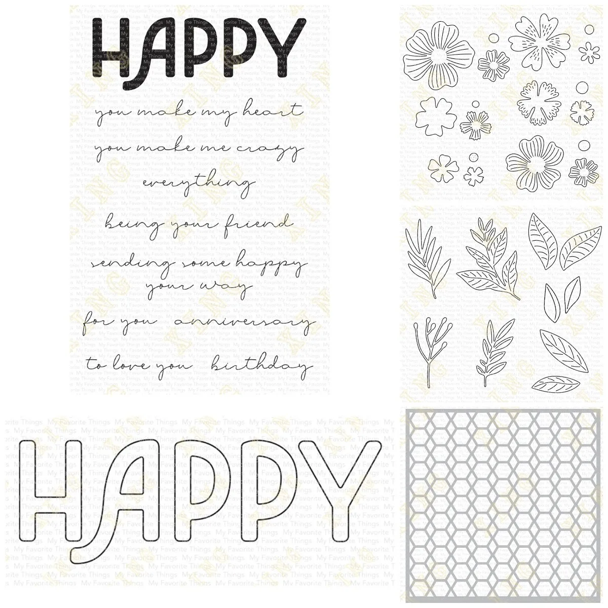 

Happy Greenery Flowers New Metal Cutting Dies and Clear Stamps Stencil for DIY Photo Album Handmade Paper Card Decoration Craft
