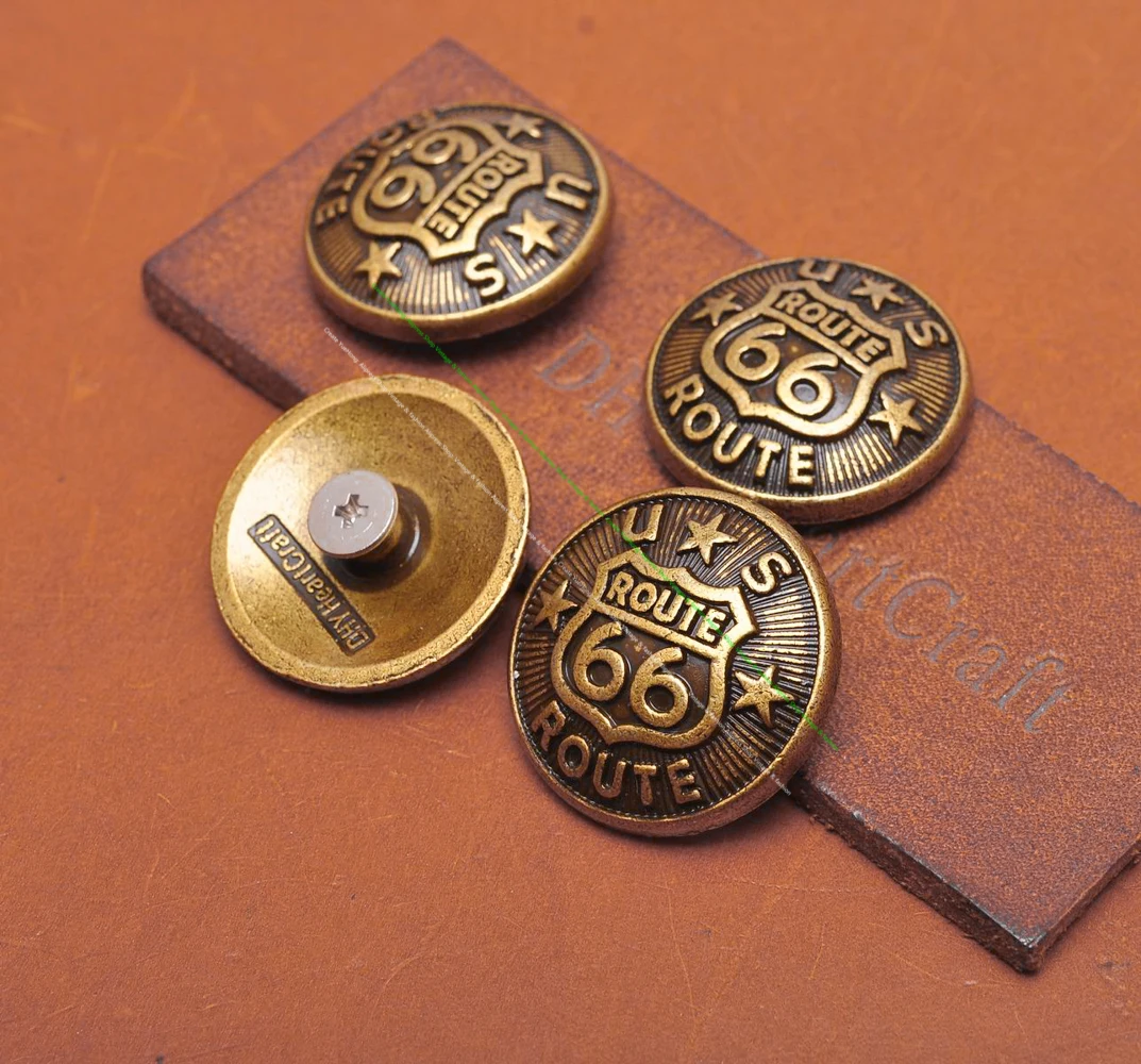 10 Stück 25 mm Antik Silber Motorrad Biker US Star Route 66 Knopf Lederhandwerk Gürtel Kragen Hardware Conchos Screwback – Detail 4