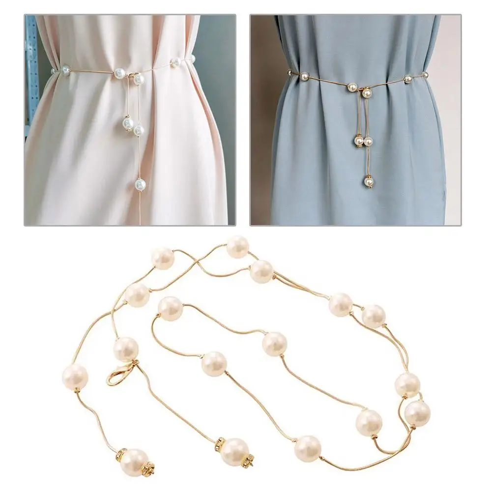 

Women's Belt Pearl Chain Fashion Waist Chain Rhinestone Decorative Dress Elastic Belts Sweet Belt Belt Designer Pearl Women C5U5