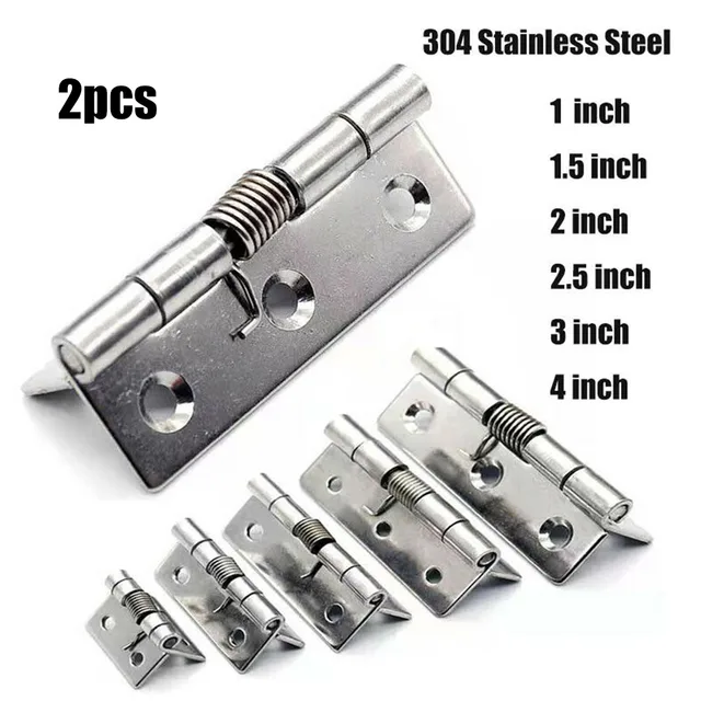 2pcs Self Closing Spring Hinge Stainless Steel Door Hinges Cabinet Hinge Furniture Hardware Accessories 1/1.5/2/2.5/3/4 Inch 6