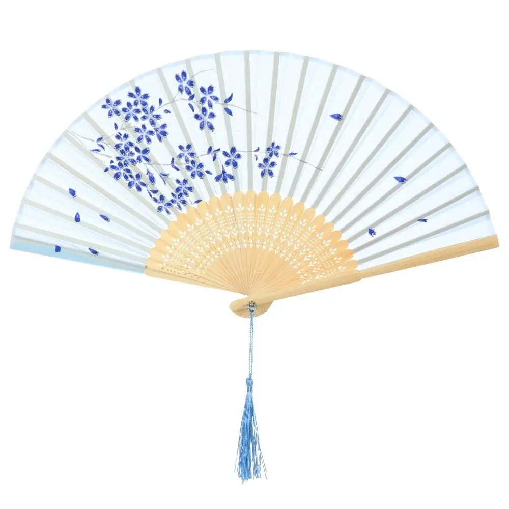 Elegant Bamboo Antique Folding Fan with Floral Design