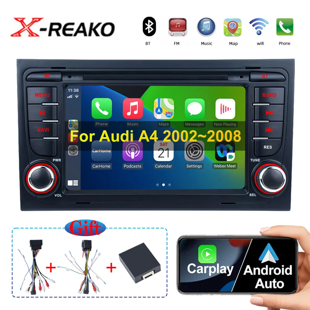 

Автомобильная магнитола, мультимедийный видеоплеер на Android 12, 7 дюймов, 2 Din, с GPS Навигатором, для Audi A4 2002-2008