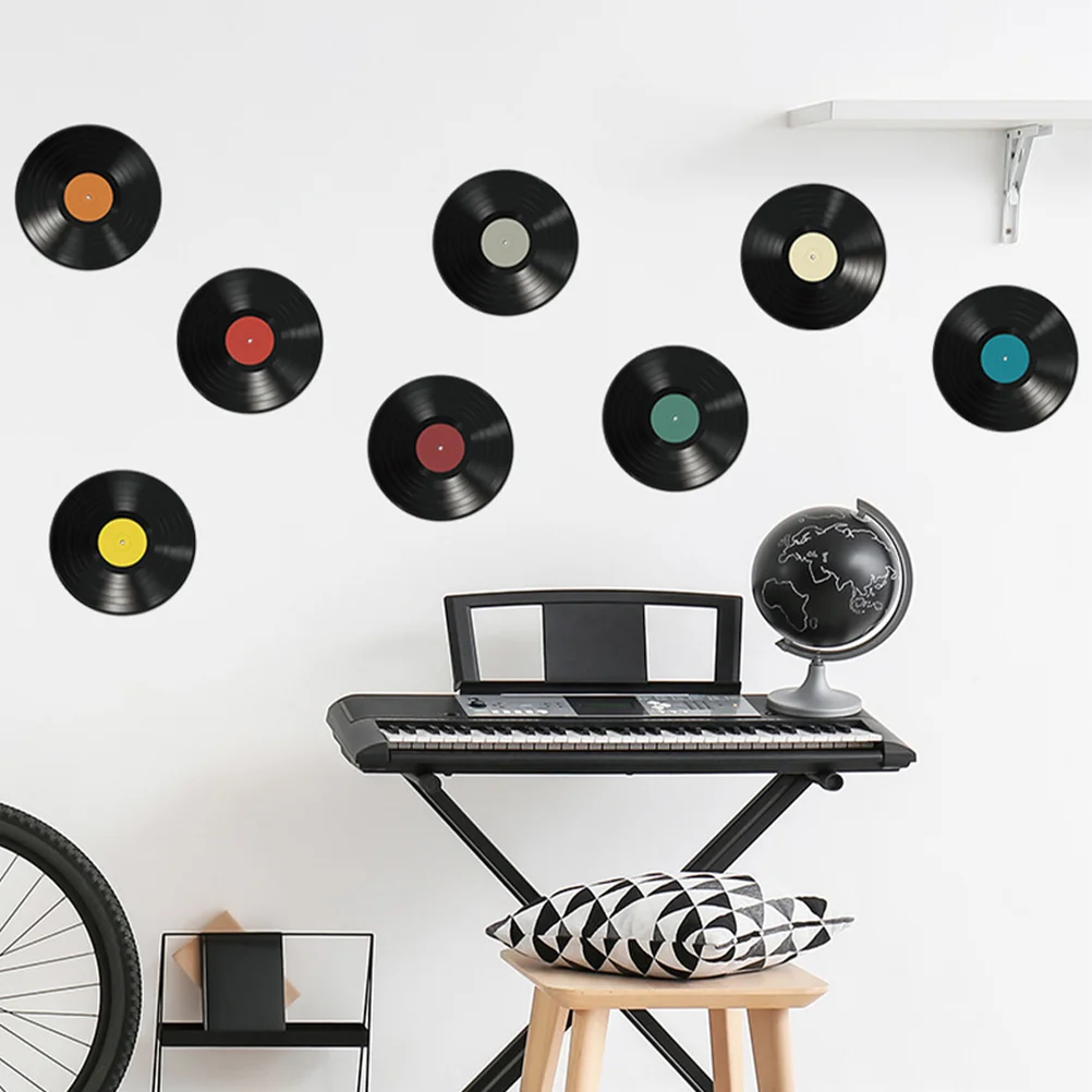 8 Pezzi Decorazione Di Dischi in Vinile Adesivi Murali Con Dischi in Vinile Decorazione Parete Di Dischi Indie Mini Arredamento Rock and Roll Pvc Forniture Per Feste